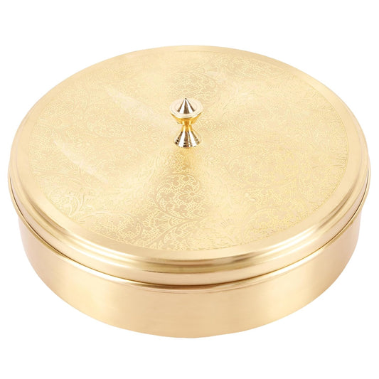 Mother copperware Wular Brass Spice Box – Handcrafted Masala Dabba with 7 Containers (40ml Each) & Spoon | Traditional Brass Masala Box for Kitchen