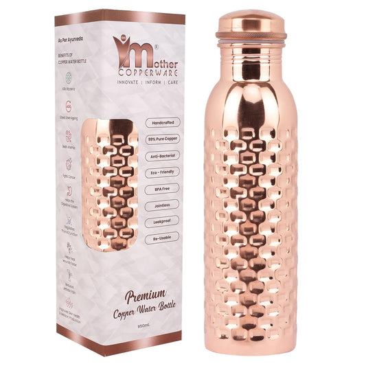 Mother Copperware Accu Copper Bottle, 950 ml, 1 Piece, Copper | Leak Proof | Eco-Friendly | Office Bottle | Gym Bottle | Yoga Bottle | Home | Kitchen | Hiking | Travel Bottle