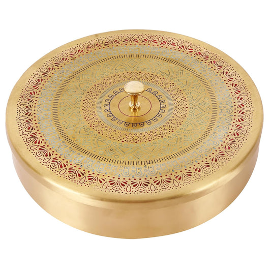 Mother copperware Pichola Brass Spice Box – Handcrafted Masala Dabba with 7 Containers (40ml Each) & Spoon | Traditional Brass Masala Box for Kitchen