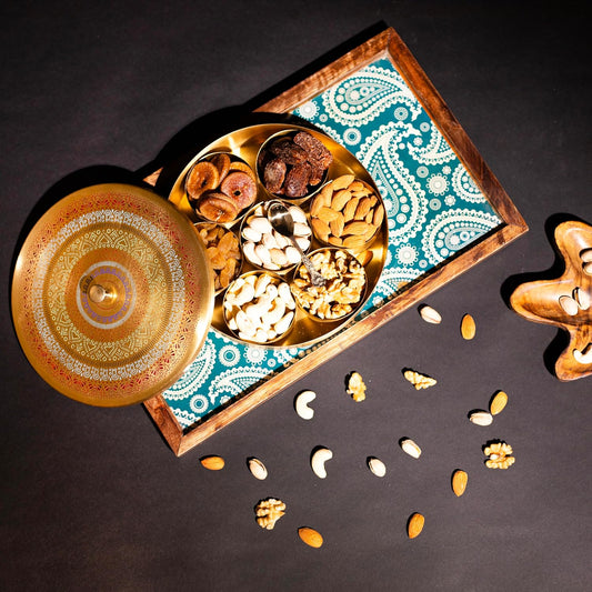 Mother copperware Pichola Brass Spice Box – Handcrafted Masala Dabba with 7 Containers (40ml Each) & Spoon | Traditional Brass Masala Box for Kitchen