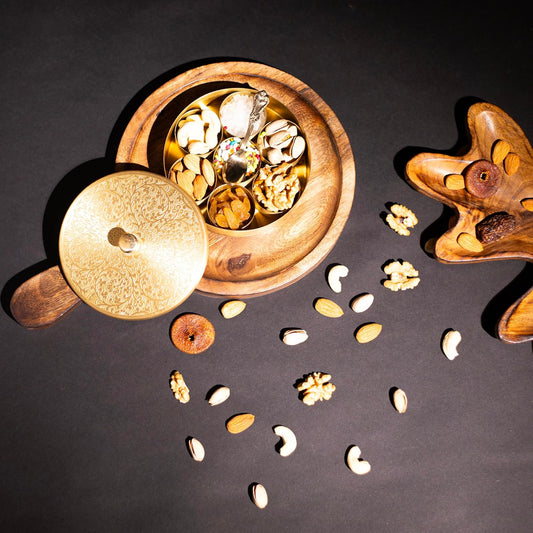 Mother copperware Lunar Brass Spice Box Handcrafted Brass Spice Box Set For Kitchen With Spoon (7 Containers, 40 ML) - Masala Container Masala Dabba. (Lunar Brass Spice Box)