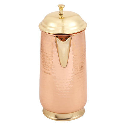 Mother Copperware Pure Copper Jug with a Lid, for Ayurveda Health Benefit & Healing - Solid Copper Handcrafted Hammered Pitcher for Serving Storage Water, Capacity 2 LTR - Copper Water Jug.