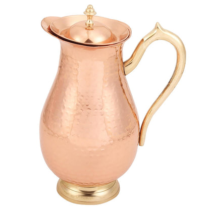Mother Copperware Pure Copper Jug with a Lid, for Ayurveda Health Benefit & Healing - Solid Copper Handcrafted Hammered Pitcher for Serving Storage Water, Capacity 2 LTR - Copper Water Jug
