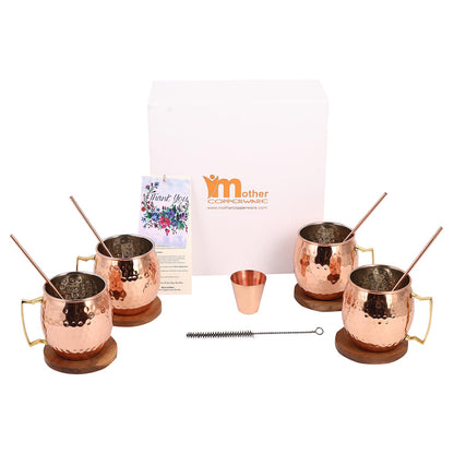 Mother Copperware 4 Mugs Gift Set -500ml (4 Piece) - Leak-Proof, Ayurvedic Health Benefit Copper Mug Set.
