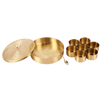 Mother copperware Nainital Brass Spice Box – Handcrafted Masala Dabba with 7 Containers (40ml Each) & Spoon | Traditional Brass Masala Box for Kitchen