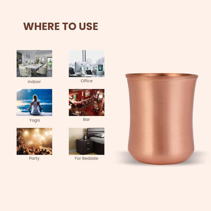 Mother Copperware Orinoco Pure Copper Tumbler Design Glass Set 2 Tumbler Cup with Lid, Drinking Serving Water, Yoga Ayurveda, Volume-275 ML.