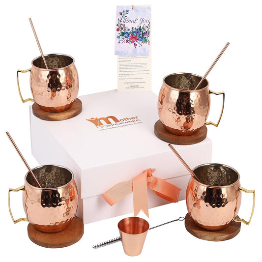 Mother copperware 450 ml Pure Copper Mugs Gift Set (Set of 4) | Leak-Proof Ayurvedic Drinkware | Health Benefit Detox Water Mug | Handcrafted Indian Gift for Men & Women