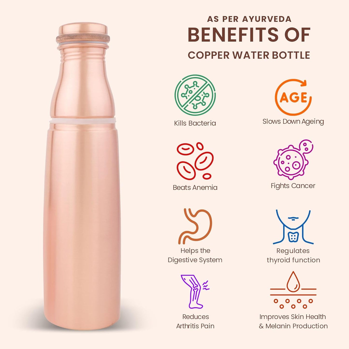Mother copperware Mount Everest Copper Bottle, 950 ml, 1 Piece, Copper | Leak Proof | Office Bottle | Gym Bottle | Yoga Bottle | Home | Kitchen | Hiking | Treking Bottle | Travel Bottle.