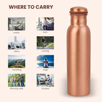 Mother Copperware Godavari Pure Copper Water Bottle -950ml I Leak-Proof, Ayurvedic Health Benefit Copper,Eco-Friendly Metal.