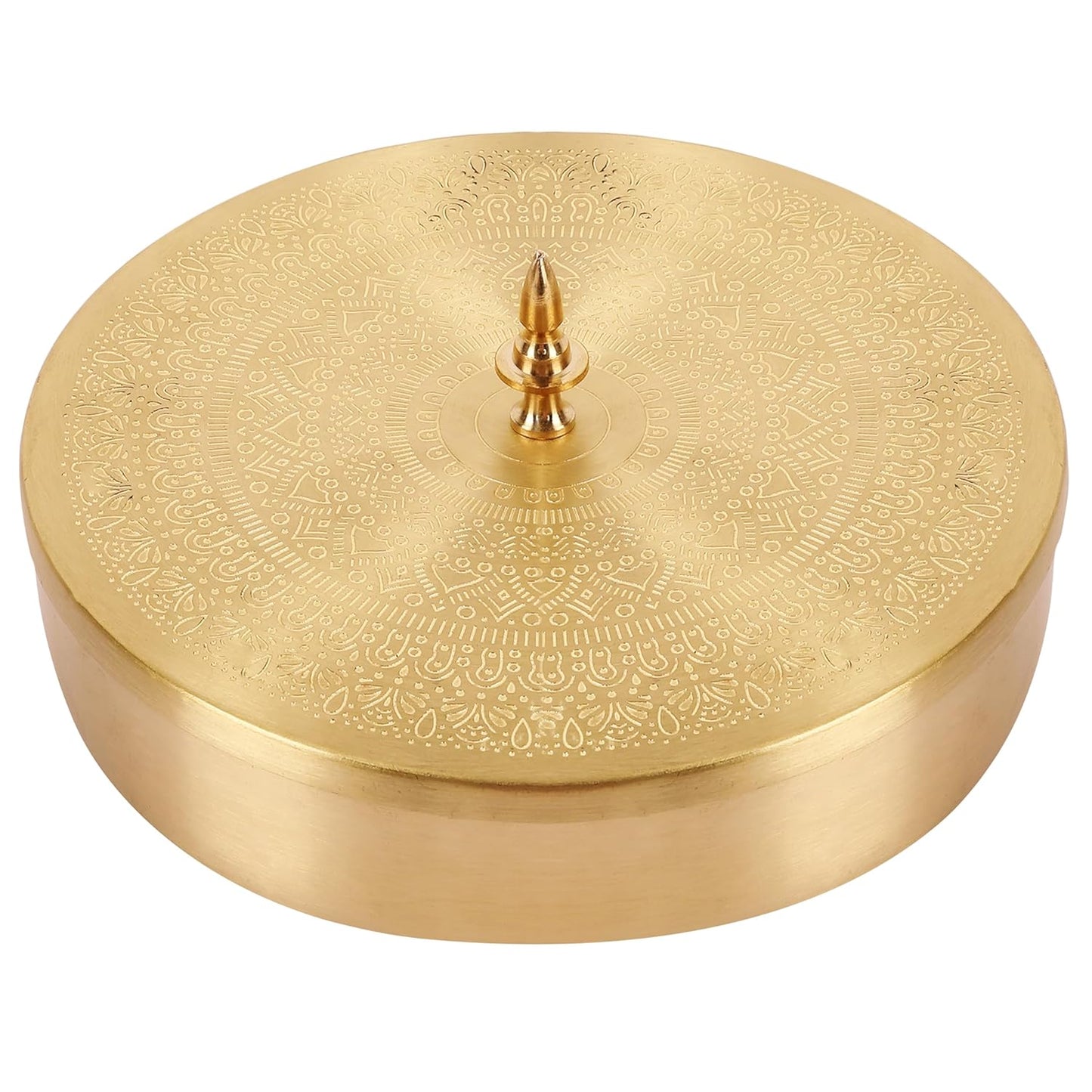 Mother copperware Bhimtal Brass Spice Box Handcrafted Brass Spice Box Set For Kitchen With Spoon (7 Containers, 40 ML) - Masala Container Masala Dabba. (Bhimtal Brass Spice Box)