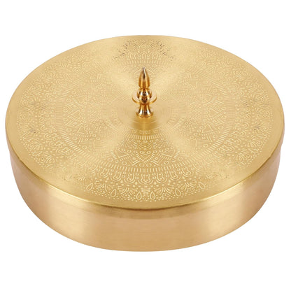 Mother copperware Bhimtal Brass Spice Box Handcrafted Brass Spice Box Set For Kitchen With Spoon (7 Containers, 40 ML) - Masala Container Masala Dabba. (Bhimtal Brass Spice Box)