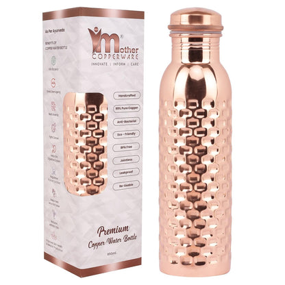 Mother Copperware Accu Copper Bottle, 950 ml, 1 Piece, Copper | Leak Proof | Eco-Friendly | Office Bottle | Gym Bottle | Yoga Bottle | Home | Kitchen | Hiking | Travel Bottle